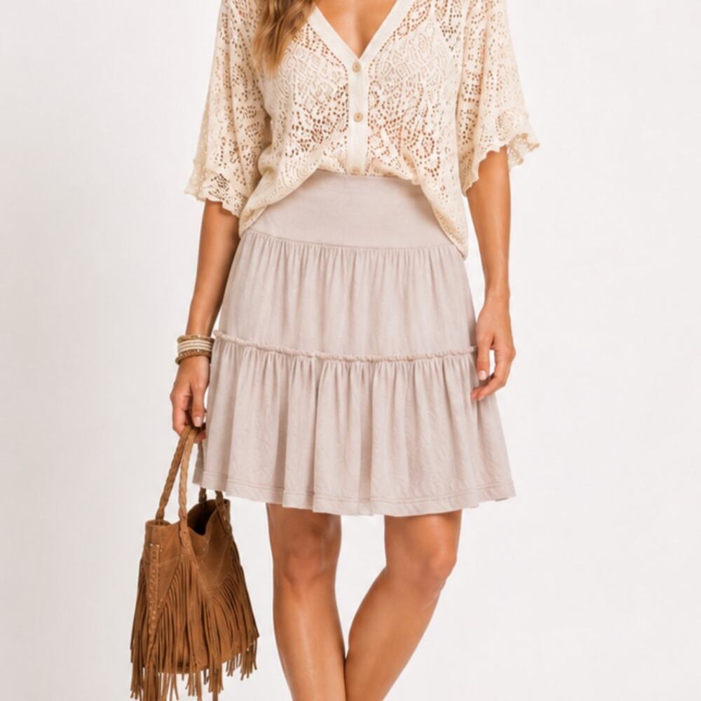 ENERGIE Ivory Tiered Ruffled Skirt Size L NWT Earthy Boho Cottagecore Fairy